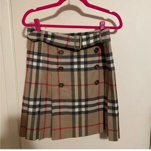 Burberry Beige and Red Plaid Belted Skirt